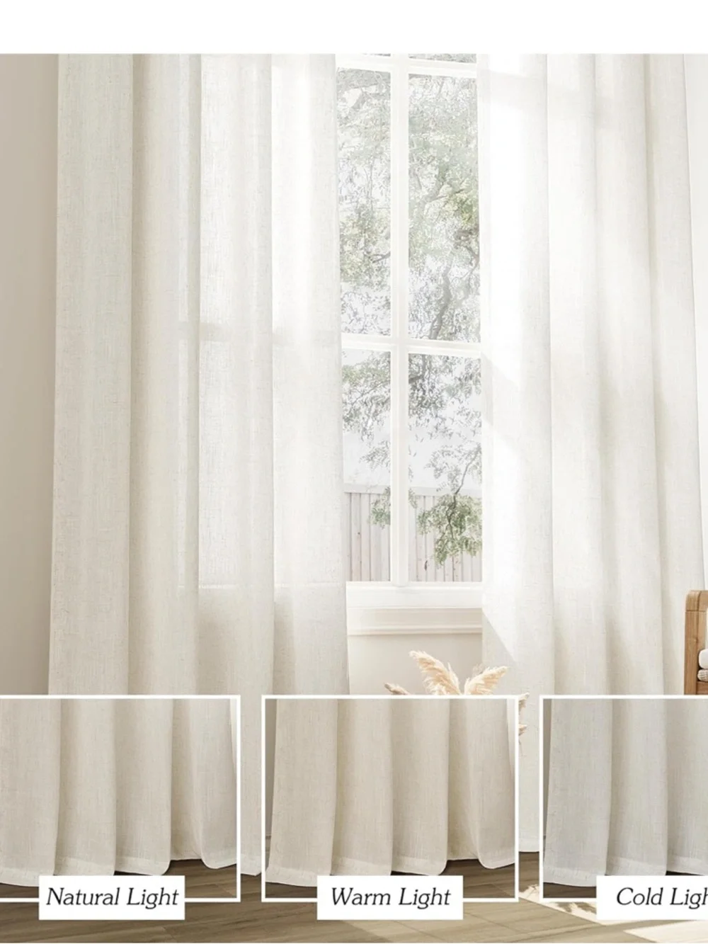 Natural Cream Linen Curtains 48 Inch Length 2 Panels